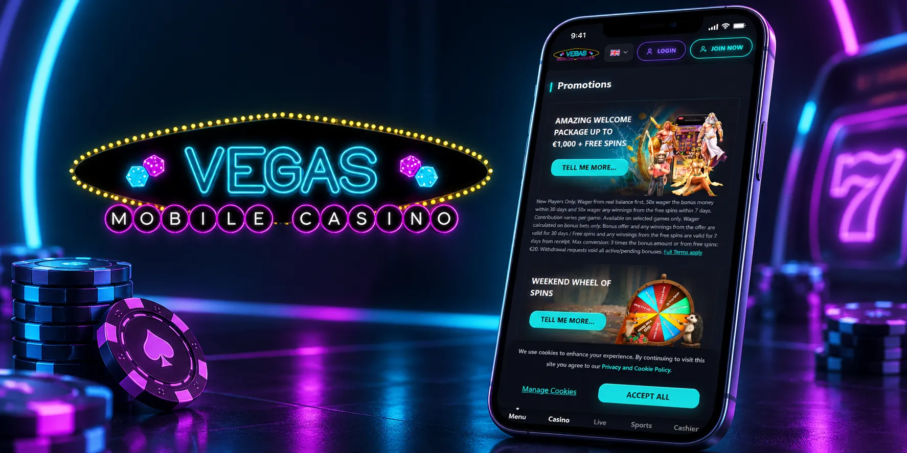 VegasMobile Casino App Screenshot